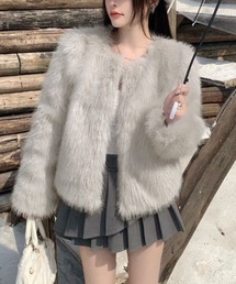 meJane（ミージェーン）の「ファーショートコート（ノーカラーコート）」