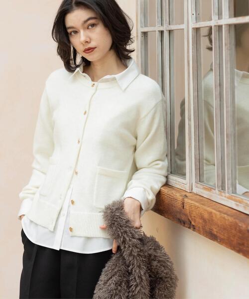 OPAQUE.CLIP(オペークドットクリップ)の「金ボタンラメニットカーディガン【洗濯機OK】(カーディガン/ボレロ・レディース・ブラック/ダークグレー/ワインレッド/オフホワイト・42/40/38)」の1枚目の写真