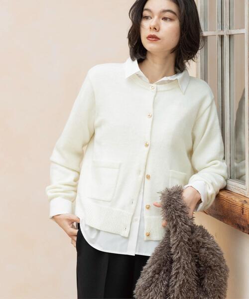OPAQUE.CLIP(オペークドットクリップ)の「金ボタンラメニットカーディガン【洗濯機OK】(カーディガン/ボレロ・レディース・ブラック/ダークグレー/ワインレッド/オフホワイト・42/40/38)」の6枚目の写真