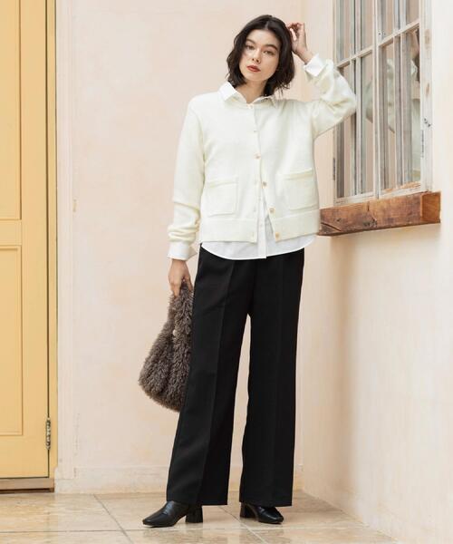 OPAQUE.CLIP(オペークドットクリップ)の「金ボタンラメニットカーディガン【洗濯機OK】(カーディガン/ボレロ・レディース・ブラック/ダークグレー/ワインレッド/オフホワイト・42/40/38)」の11枚目の写真