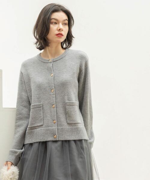 OPAQUE.CLIP(オペークドットクリップ)の「金ボタンラメニットカーディガン【洗濯機OK】(カーディガン/ボレロ・レディース・ブラック/ダークグレー/ワインレッド/オフホワイト・42/40/38)」の13枚目の写真