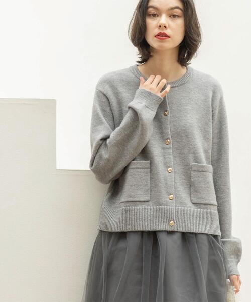 OPAQUE.CLIP(オペークドットクリップ)の「金ボタンラメニットカーディガン【洗濯機OK】(カーディガン/ボレロ・レディース・ブラック/ダークグレー/ワインレッド/オフホワイト・42/40/38)」の14枚目の写真