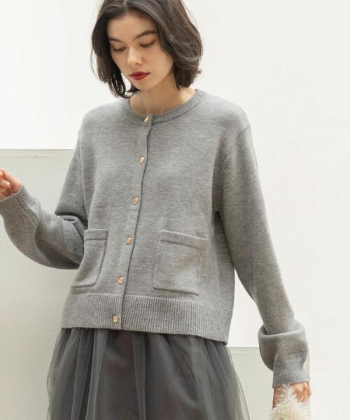OPAQUE.CLIP(オペークドットクリップ)の「金ボタンラメニットカーディガン【洗濯機OK】(カーディガン/ボレロ・レディース・ブラック/ダークグレー/ワインレッド/オフホワイト・42/40/38)」の15枚目の写真