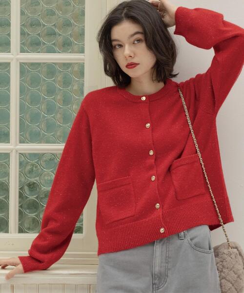 OPAQUE.CLIP(オペークドットクリップ)の「金ボタンラメニットカーディガン【洗濯機OK】(カーディガン/ボレロ・レディース・ブラック/ダークグレー/ワインレッド/オフホワイト・42/40/38)」の19枚目の写真