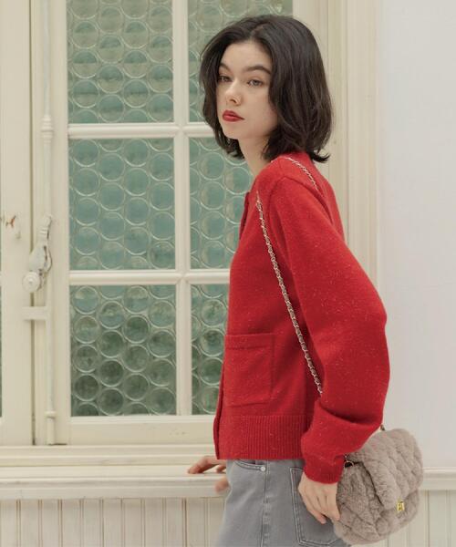 OPAQUE.CLIP(オペークドットクリップ)の「金ボタンラメニットカーディガン【洗濯機OK】(カーディガン/ボレロ・レディース・ブラック/ダークグレー/ワインレッド/オフホワイト・42/40/38)」の20枚目の写真