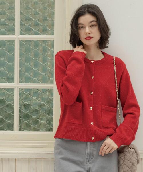 OPAQUE.CLIP(オペークドットクリップ)の「金ボタンラメニットカーディガン【洗濯機OK】(カーディガン/ボレロ・レディース・ブラック/ダークグレー/ワインレッド/オフホワイト・42/40/38)」の21枚目の写真