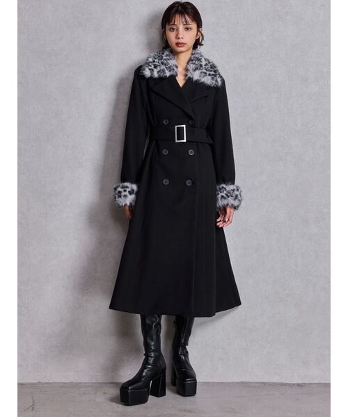 GYDA（ジェイダ）の「ベルト付タイトエコファーロングコート（チェスターコート・レディース・ブラック・FREE）」の4枚目の写真