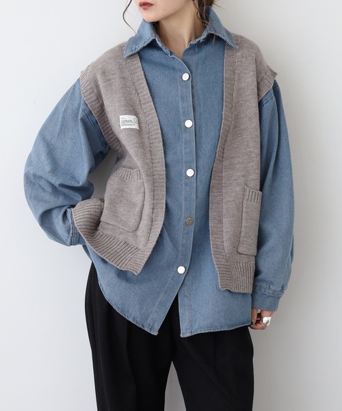 A.N.L(エーエヌエル レーベル)の「A.N.L フェイクレイヤードデニムジャケット(デニムジャケット・レディース・グレー/ネイビー・38)」の3枚目の写真