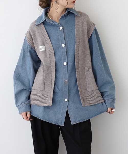 A.N.L(エーエヌエル レーベル)の「A.N.L フェイクレイヤードデニムジャケット(デニムジャケット・レディース・グレー/ネイビー・38)」の4枚目の写真