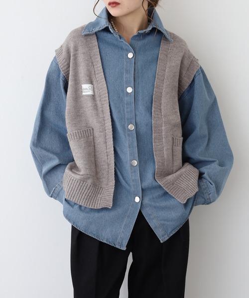 A.N.L(エーエヌエル レーベル)の「A.N.L フェイクレイヤードデニムジャケット(デニムジャケット・レディース・グレー/ネイビー・38)」の5枚目の写真