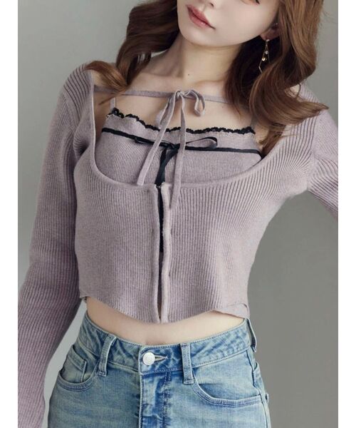 EATME(イートミー)の「バイカラーキャミニットアンサンブル(ニット/セーター・レディース・グレー/ベージュ/ブラック・FREE)」の1枚目の写真