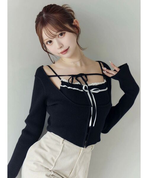 EATME（イートミー）の「バイカラーキャミニットアンサンブル（ニット/セーター・レディース・グレー/ベージュ/ブラック/オフホワイト・FREE）」の5枚目の写真