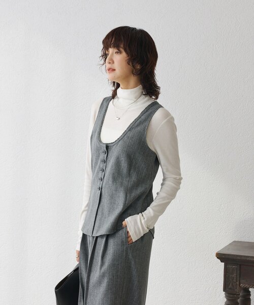 RIVE DROITE（リヴドロワ）の「【セットアップ対応可】ウーリーツイルジレ（ベスト・レディース・ブラウン/グレー・FREE）」の9枚目の写真