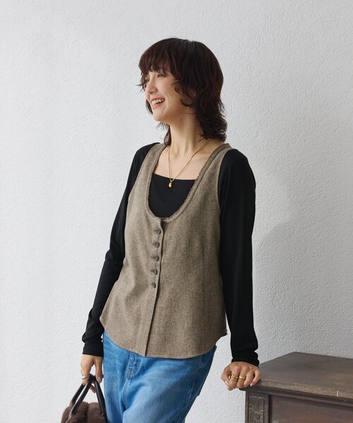 RIVE DROITE（リヴドロワ）の「【セットアップ対応可】ウーリーツイルジレ（ベスト・レディース・ブラウン/グレー・FREE）」の22枚目の写真