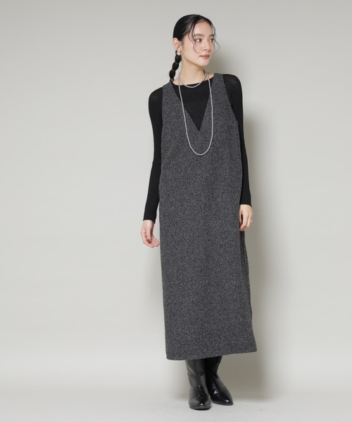 NANO universe（ナノユニバース）の「ツイードIラインワンピース×シアーリブニットセット（ワンピース・レディース・ブラック/アイボリー・S/M）」の2枚目の写真