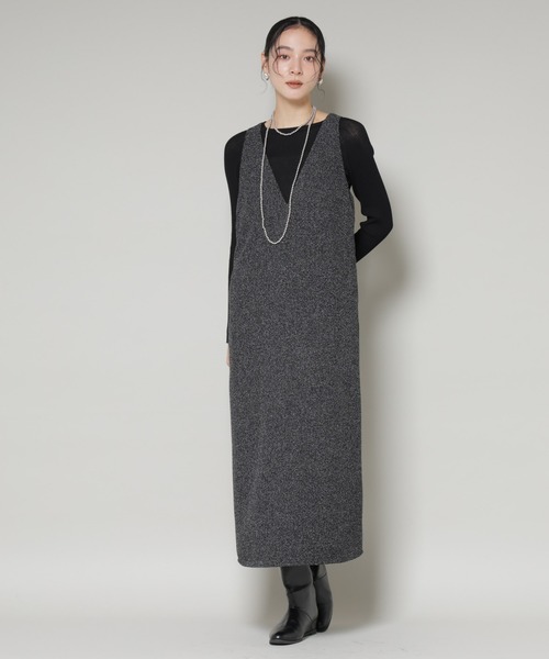 NANO universe（ナノユニバース）の「ツイードIラインワンピース×シアーリブニットセット（ワンピース・レディース・ブラック/アイボリー・S/M）」の11枚目の写真