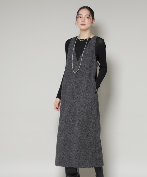NANO universe（ナノユニバース）の「ツイードIラインワンピース×シアーリブニットセット（ワンピース・レディース・ブラック/アイボリー・S/M）」の12枚目の写真
