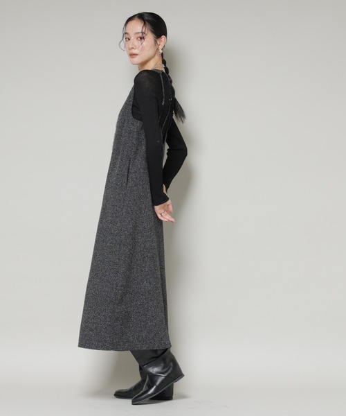 NANO universe（ナノユニバース）の「ツイードIラインワンピース×シアーリブニットセット（ワンピース・レディース・ブラック/アイボリー・S/M）」の13枚目の写真