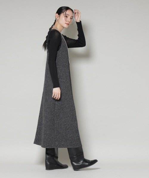 NANO universe（ナノユニバース）の「ツイードIラインワンピース×シアーリブニットセット（ワンピース・レディース・ブラック/アイボリー・S/M）」の15枚目の写真