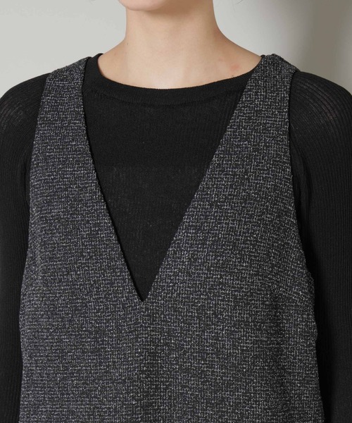 NANO universe（ナノユニバース）の「ツイードIラインワンピース×シアーリブニットセット（ワンピース・レディース・ブラック/アイボリー・S/M）」の21枚目の写真