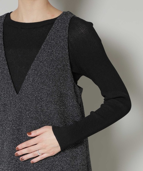 NANO universe（ナノユニバース）の「ツイードIラインワンピース×シアーリブニットセット（ワンピース・レディース・ブラック/アイボリー・S/M）」の22枚目の写真
