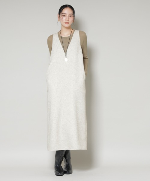 NANO universe（ナノユニバース）の「ツイードIラインワンピース×シアーリブニットセット（ワンピース・レディース・ブラック/アイボリー・S/M）」の3枚目の写真