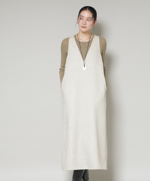 NANO universe（ナノユニバース）の「ツイードIラインワンピース×シアーリブニットセット（ワンピース・レディース・ブラック/アイボリー・S/M）」の4枚目の写真