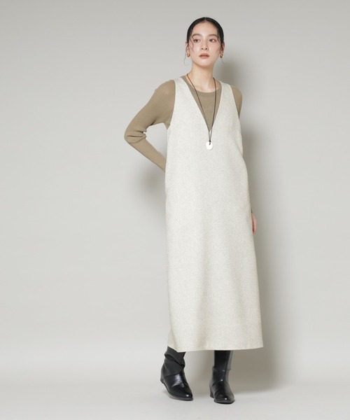 NANO universe（ナノユニバース）の「ツイードIラインワンピース×シアーリブニットセット（ワンピース・レディース・ブラック/アイボリー・S/M）」の5枚目の写真