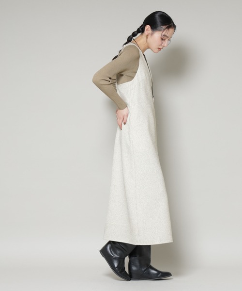 NANO universe（ナノユニバース）の「ツイードIラインワンピース×シアーリブニットセット（ワンピース・レディース・ブラック/アイボリー・S/M）」の6枚目の写真