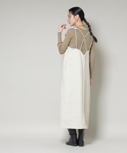 NANO universe（ナノユニバース）の「ツイードIラインワンピース×シアーリブニットセット（ワンピース・レディース・ブラック/アイボリー・S/M）」の7枚目の写真