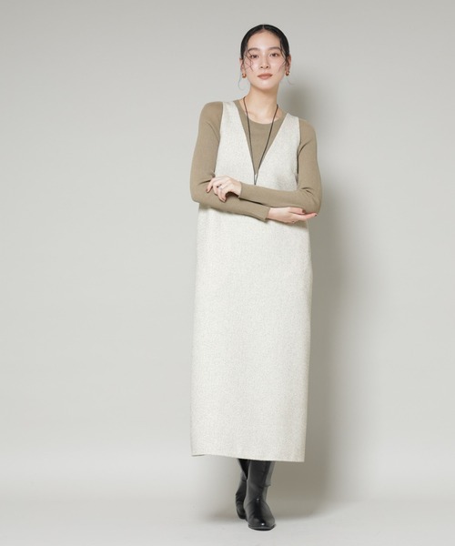 NANO universe（ナノユニバース）の「ツイードIラインワンピース×シアーリブニットセット（ワンピース・レディース・ブラック/アイボリー・S/M）」の8枚目の写真