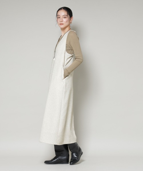 NANO universe（ナノユニバース）の「ツイードIラインワンピース×シアーリブニットセット（ワンピース・レディース・ブラック/アイボリー・S/M）」の9枚目の写真