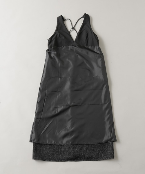 セール】ツイードIラインワンピース×シアーリブニットセット