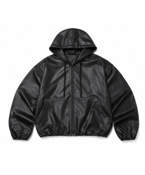 SHIBUYA Zy.(シブヤジー)の「Nightfallレザータッチオーバーサイズフーディ(ブルゾン・メンズ・ブラック・M/L/XL)」の6枚目の写真