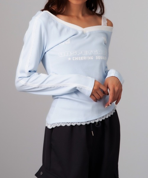 Chiina（チーナ）の「Chiina /ワンショルダー　レースラインスポーティートップス（Tシャツ/カットソー・レディース・ネイビー/レッド/グレー/ブルー・FREE）」の20枚目の写真