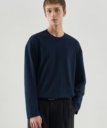 リバーリックリブニットTシャツ[NAVY]