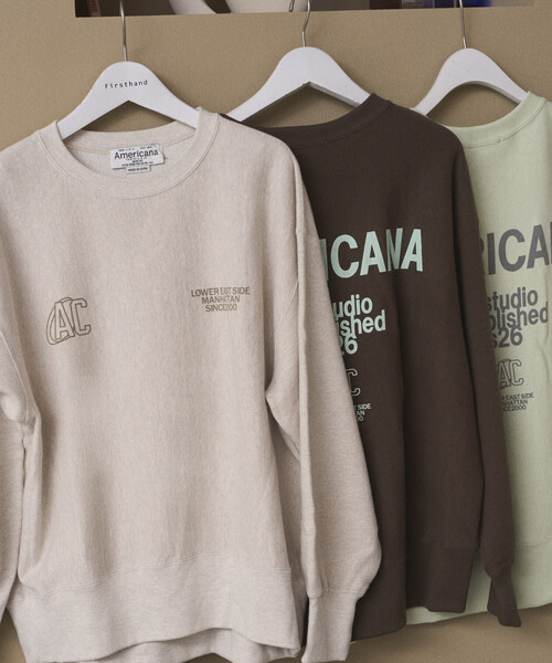 AMERICANA（アメリカーナ）の「Americana × Firsthand/アメリカーナ 別注 ダブルプリント クルーネックスウェット / ロゴプリント（スウェット・レディース・ブルーグリーン/ダークブラウン/オフホワイト・ONE SIZE）」の8枚目の写真