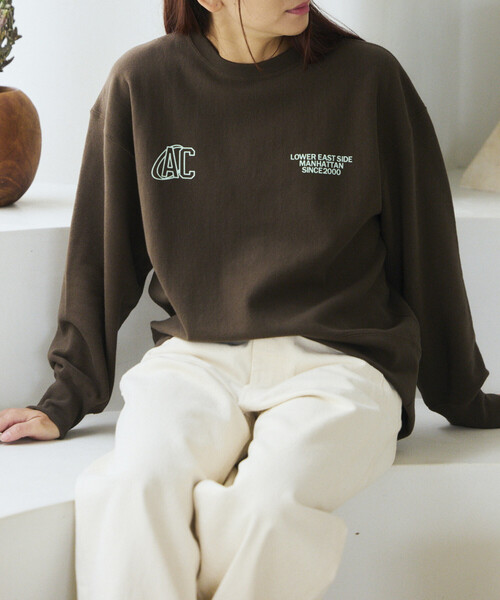 AMERICANA（アメリカーナ）の「Americana × Firsthand/アメリカーナ 別注 ダブルプリント クルーネックスウェット / ロゴプリント（スウェット・レディース・ブルーグリーン/ダークブラウン/オフホワイト・ONE SIZE）」の9枚目の写真