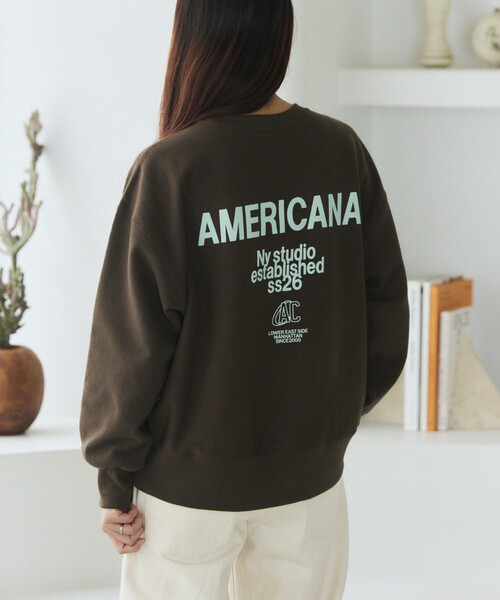 AMERICANA（アメリカーナ）の「Americana × Firsthand/アメリカーナ 別注 ダブルプリント クルーネックスウェット / ロゴプリント（スウェット・レディース・ブルーグリーン/ダークブラウン/オフホワイト・ONE SIZE）」の11枚目の写真