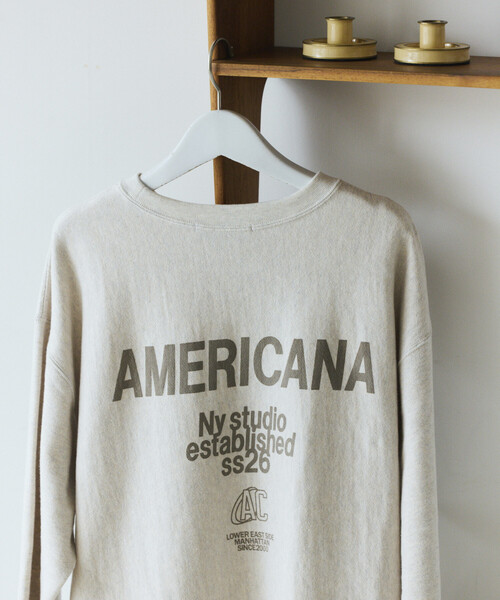 AMERICANA（アメリカーナ）の「Americana × Firsthand/アメリカーナ 別注 ダブルプリント クルーネックスウェット / ロゴプリント（スウェット・レディース・ブルーグリーン/ダークブラウン/オフホワイト・ONE SIZE）」の21枚目の写真