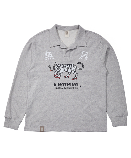 MU-WI PIN‑KNIT COLLAR‑TEE (Gray) — футболка с вязаным воротником, серая