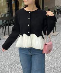 prose verse（プロズヴェール）の「裾バルーンパールボタンドッキングペプラムニット（カーディガン/ボレロ）」