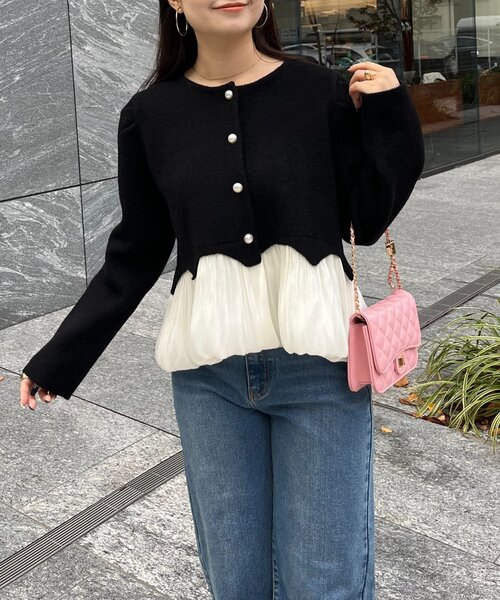 prose verse(プロズヴェール)の「裾バルーンパールボタンドッキングペプラムニット(カーディガン/ボレロ・レディース・ブラック・LARGE/MEDIUM)」の20枚目の写真