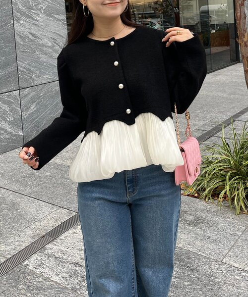 prose verse(プロズヴェール)の「裾バルーンパールボタンドッキングペプラムニット(カーディガン/ボレロ・レディース・ブラック・LARGE/MEDIUM)」の21枚目の写真