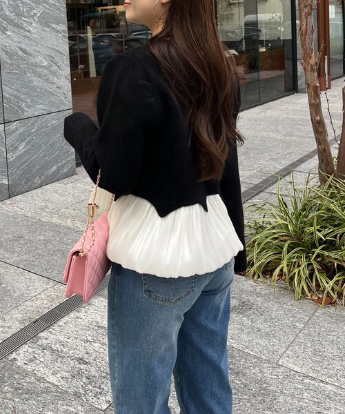 prose verse(プロズヴェール)の「裾バルーンパールボタンドッキングペプラムニット(カーディガン/ボレロ・レディース・ブラック・LARGE/MEDIUM)」の12枚目の写真