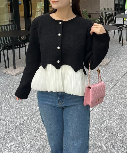 prose verse(プロズヴェール)の「裾バルーンパールボタンドッキングペプラムニット(カーディガン/ボレロ・レディース・ブラック・LARGE/MEDIUM)」の13枚目の写真