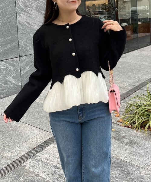 prose verse(プロズヴェール)の「裾バルーンパールボタンドッキングペプラムニット(カーディガン/ボレロ・レディース・ブラック・LARGE/MEDIUM)」の7枚目の写真