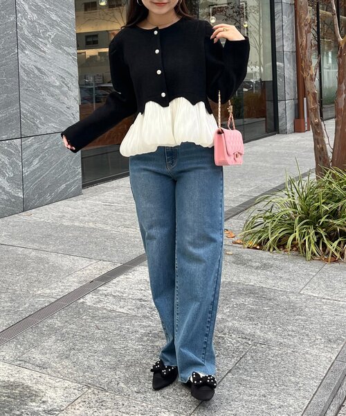 prose verse(プロズヴェール)の「裾バルーンパールボタンドッキングペプラムニット(カーディガン/ボレロ・レディース・ブラック・LARGE/MEDIUM)」の10枚目の写真