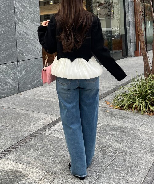 prose verse(プロズヴェール)の「裾バルーンパールボタンドッキングペプラムニット(カーディガン/ボレロ・レディース・ブラック・LARGE/MEDIUM)」の4枚目の写真