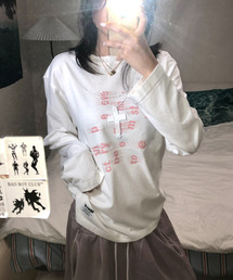 オーバーサイズ ネック ピンク 長袖Tシャツ